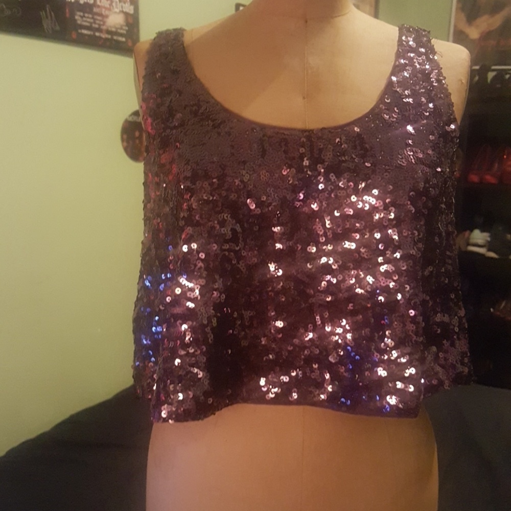 Purple Sequin Crop Top Size S